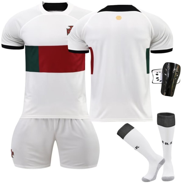 2022 VM landslag Portugal borta vit nr 7 Ronaldo fotbollströja uniform kortärmad träningsdräkt Size 7 with socks + protective gear #16