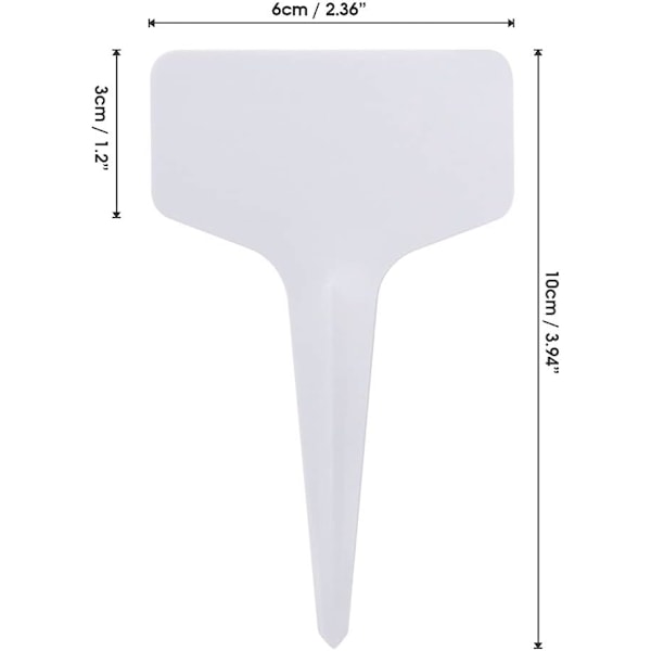 100-pak plastik plante markører, T-formede etiketter, hvide