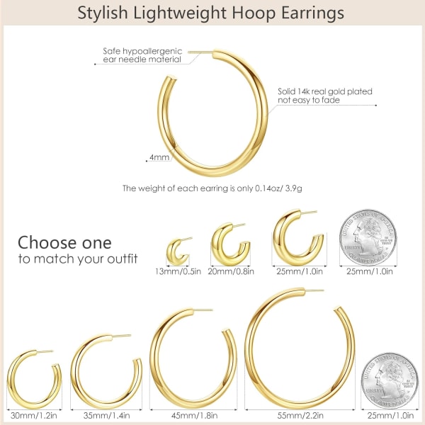 14K guldpläterade Chunky Gold Hoops High Poled Gold Hoop Earri