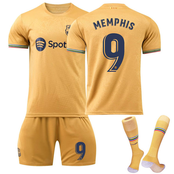 22-23 Barcelona fodboldtrøje Messi nr. 10 nr. 9 Lewandowski 8 Pedri 17 Aubameyang trøje børnesæt Size 8 w/ Socks & Gear Children's 24 code