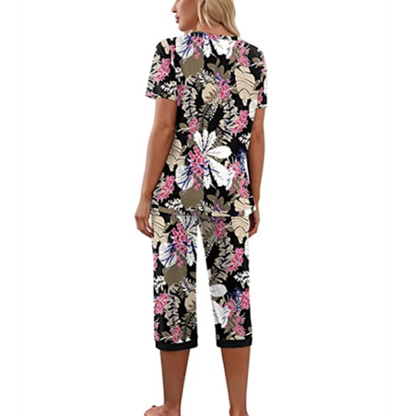 Dame Pyjamas 2-delt Nattøj Kortærmet T-shirt & Capri Bukser Sort Print Sort Print Black Print 3XL