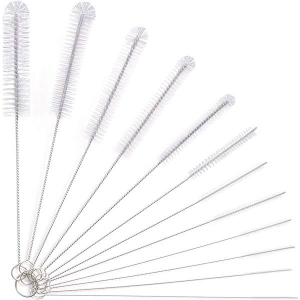 Flaskborste, 12 st långa flaskrengöringsborstar, pipborste, vattenkokare pipborste, sugrörborste, nylon flaskpiprengöringsset (vit) h