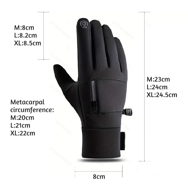 Touchscreen Skihandsker til Mænd med Lomme Bløde Vandafvisende Termiske Handsker til Vandreture Fiskeri Sort Black M