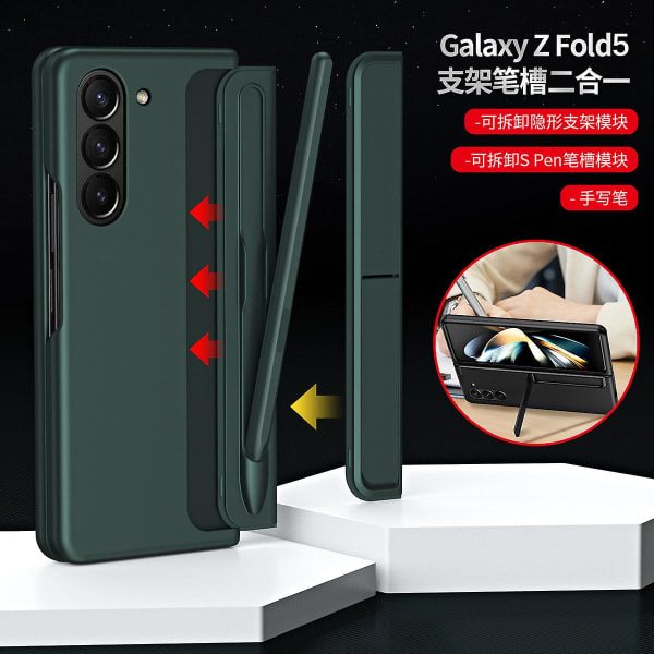 Fold 5-deksel, deksel kompatibel med Samsung Galaxy Z Fold 5 med avtakbar S Pen-holder og støttefot og kapasitiv penn mørk lilla