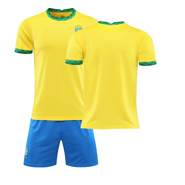 Fotballdraktsett for Brasil hjemmedrakt 2021, gul, med Neymar nr. 10, Paqueta nr. 7 og Vinicius nr. 20 Brazil home no number M#
