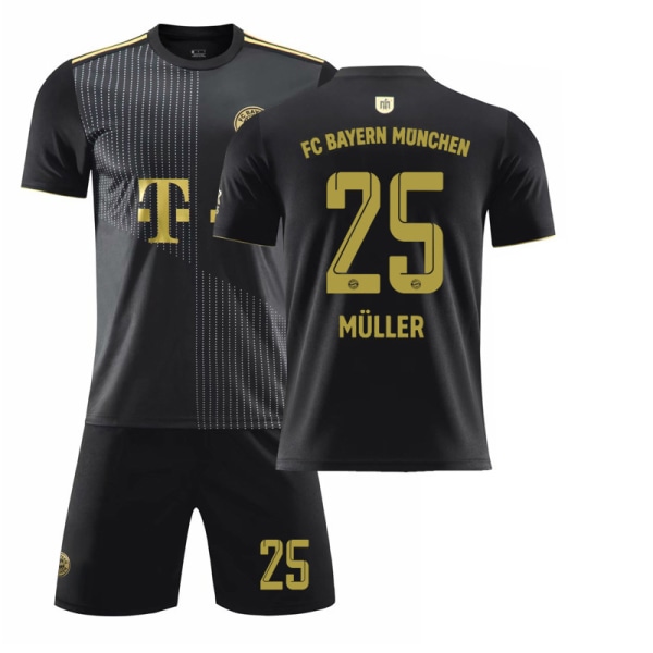 21-22 Bayern away black No. 25 Muller jersey No. 9 Lewandowski football uniform suit No. 10 Sane gold lettering