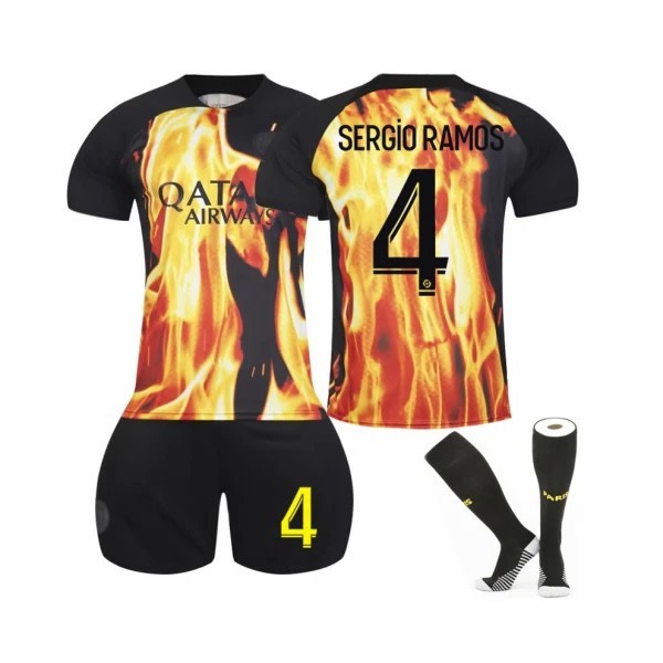 (2023/24 Paris Special Joint #4 Sergio Ramos Flame Edition Fotbollströjor Kit för Barn Vuxna M(170-175CM)