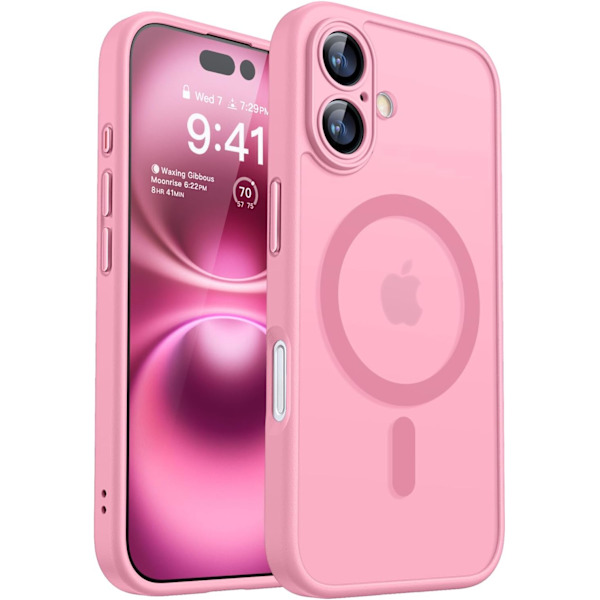 Magneettikotelo iPhone 16 Pro Max -puhelimelle täydellä kamerasuojauksella [MagSafe-yhteensopiva] [Läpinäkyvä matta] Suojakotelo, Hot Pink Pinkki Pink iPhone 16