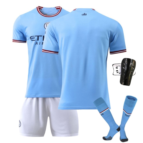 22-23 Manchester City hemma fotbollsdräkt set nr 17 De Bruyne nr 9 Haaland 47 Foden 7 Sterling tröja No size socks + protective gear #M