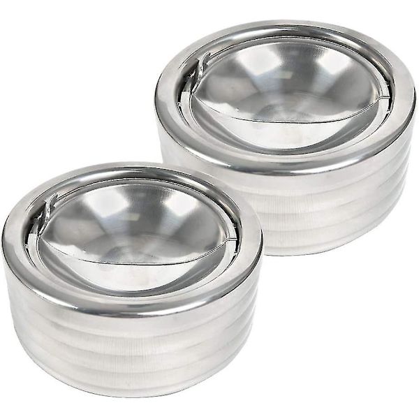 2 st rostfria askkoppar med lock för utomhusbruk med lock vindtäta rostfria roterande vindaskkoppar (Silver, 11,7 5,5 cm)