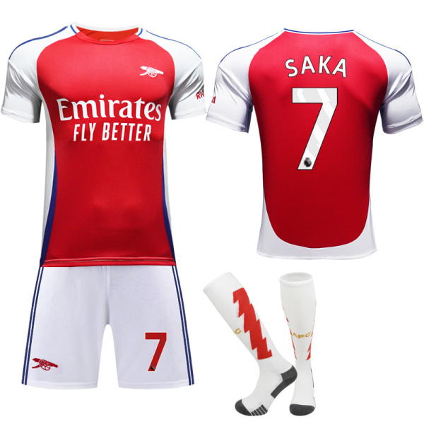2024-25 Arsenal fodboldtrøjesæt trøje nr. 7 Saka 9 Jesus 8 Odegaard rød Size 7 with socks #XL