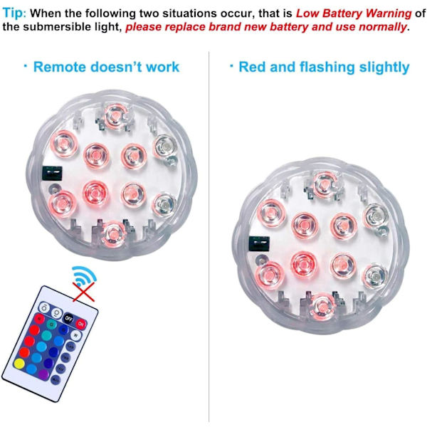 2-pack nedsänkbara LED-lampor Vattentäta undervattenspoollampor med 16 färger, fjärrkontrolllampor för dekoration [Energiklass A+++]