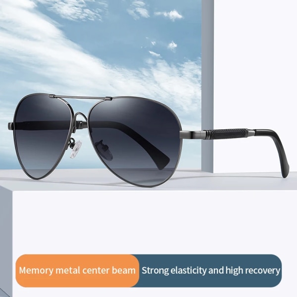 Luksus hukommelsesmetal pilot dame herre kørsel nattesyn briller polariserede fotokromiske solbriller C1 Bright Black Grey Photochromic sunglasses