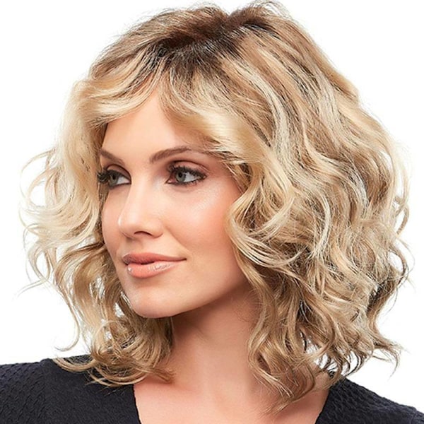 Naisten Blondi Aalto Bangs Peruukki Ombre Lyhyet Hiukset Kiharat Naiset Blondi Blonde 35cm