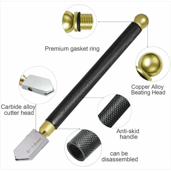 Professionel glascutter, glascutter, pen-lignende, skærer glas 2-20 mm tykkelse