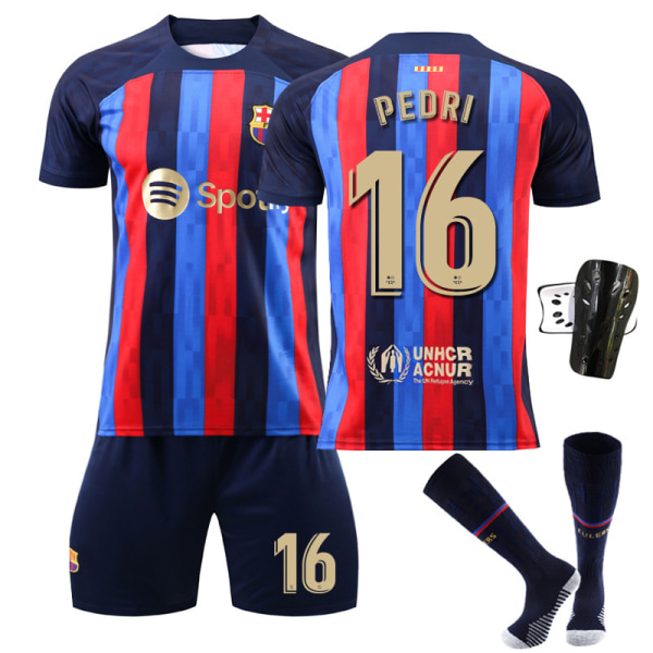 22-23 Barcelona hemma nr 10 Messi tröja nr 9 Lewandowski nr 8 Pedri 30 Gavi fotbollsdräkter set Size 16 with socks +gear #L