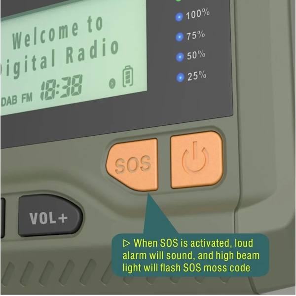 NOAA/DAB/FM Radio Nödradio Bärbar Solradiomottagare Handvev Dynamo Utomhus Bluetooth-högtalare med LED-ficklampa Green