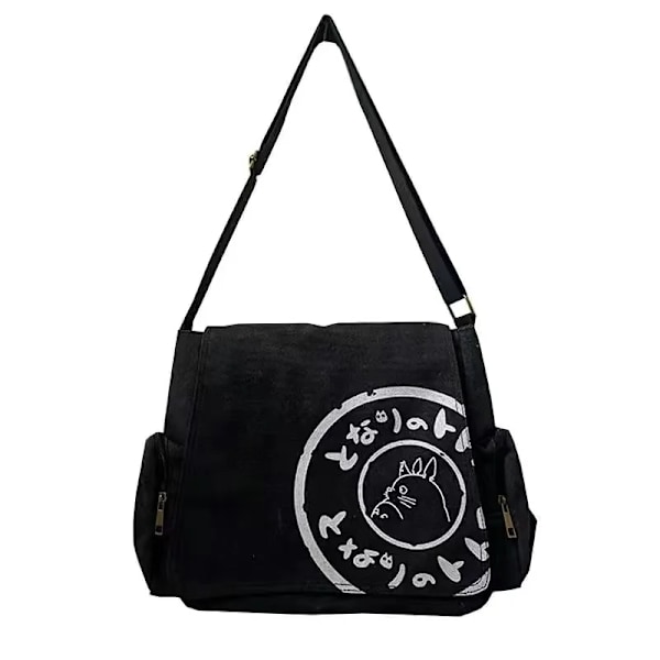 Naapurini Totoro Canvas Messenger -laukku, sarjakuvaopiskelijan kirjan Messenger -laukku useilla taskuilla Black