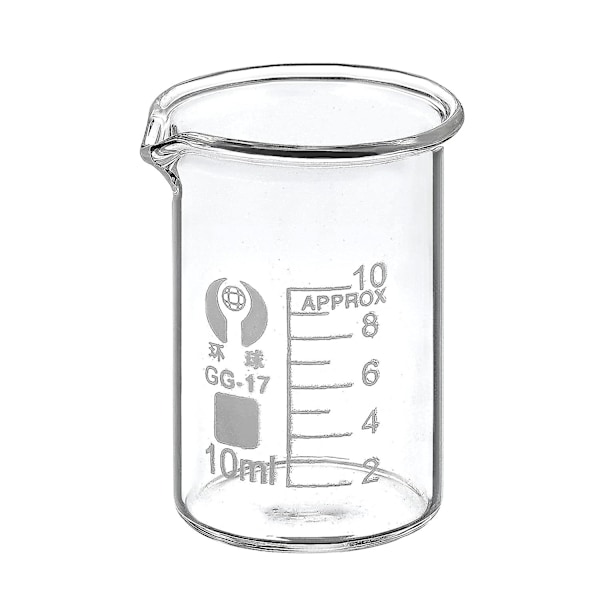 10 ml Glasbägare med låg form, 3.3 Borosilikatglas, Graderad Tryckt Skala, Mätkoppar med Pip för Kök, Labb, Vätskor, Trans