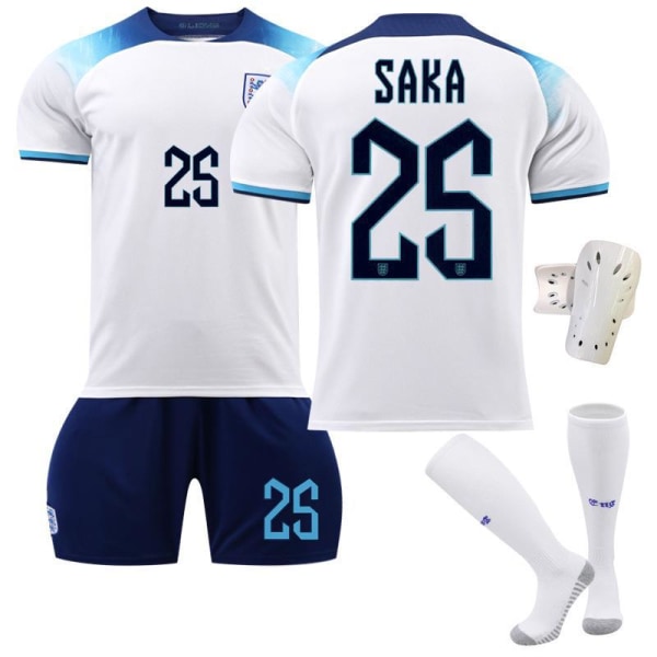 2022 England VM-tröja nr 9 Kane 10 Sterling 19 Mount 20 Foden Barnfotbollströja No size socks + protective gear #26