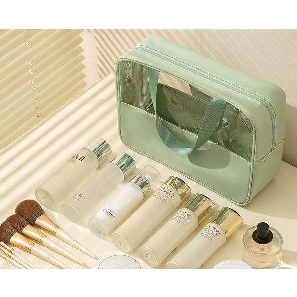 (Sort) 3-delt transparent makeup taske rejsetaske toilettaske