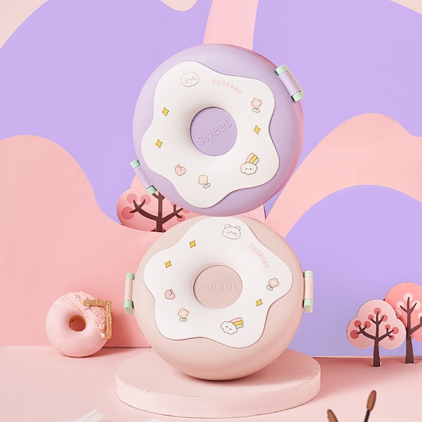 Lunsjboks for barn, skolebarn, matboks, donut, lekkasjesikker Pink
