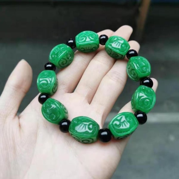 Naturlig Myanmar Grön Jade Armband Hand snidade Flower Beads BH
