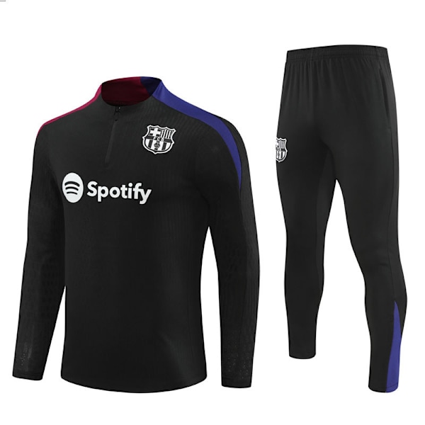 2425 Ny Barcelona fodbold langærmet halvlås træningstrøje til voksne og børn sort black 2XL