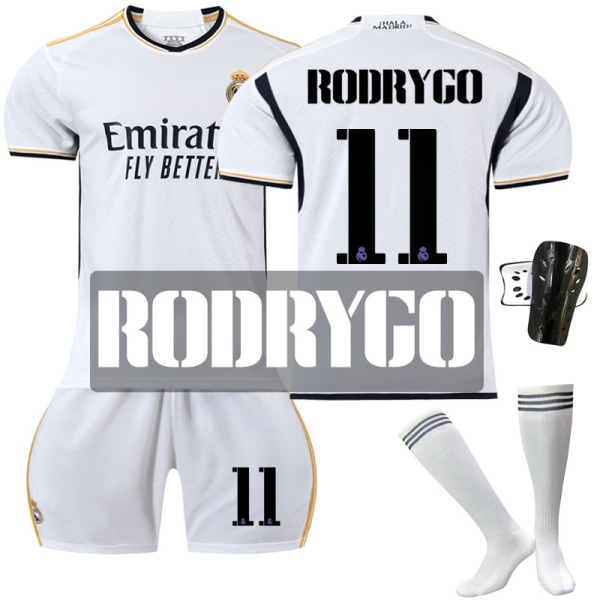23-24 Real Madrid fotbollsdräkt 20 Vinicius 10 Modric 9 Benzema nr 7 Hazard tröja version New home number 11 + socks and gear M