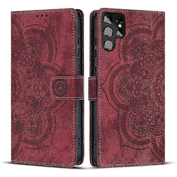 Frosted Læder Etui til Mandala Emed Retro Telefon Rød(FQ) For Samsung Galaxy S22 Ultra 5G Red