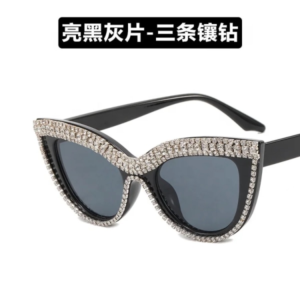 Katteøje diamantbesat fladt spejl anti-blåt lys nye fashion briller stel personlighed kvinder rhinestone solbriller C1 Cat-Eye Glasses