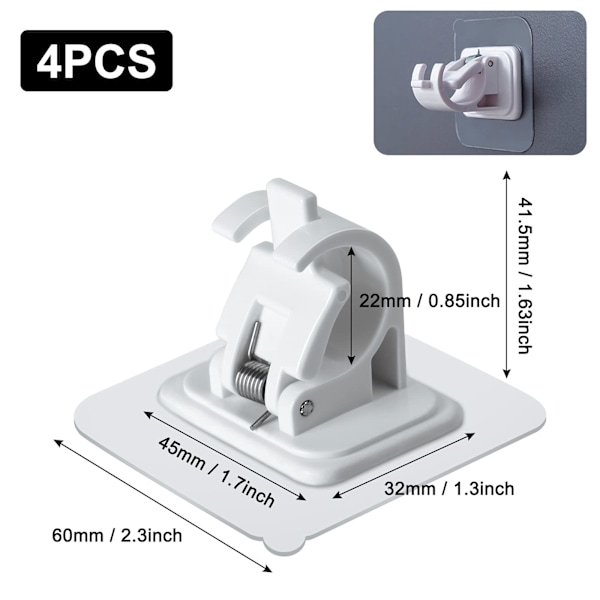 4 st självhäftande gardinstångsbeslag utan borrning, draperihållare, stånghållare, gardinstångs väggfäste, handduksstångskrok, hem, vit white