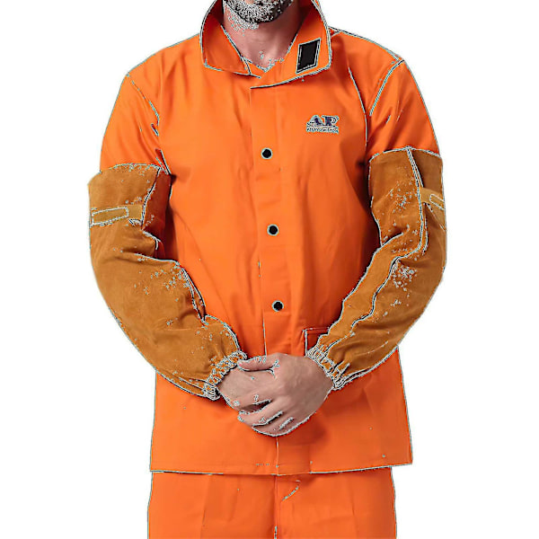 Læder varme- og flammehæmmende svejsearbejde ærmer til kvinder og mænd, okselæder svejsning oversleeve arm beskyttelse, orange A-YUHAO