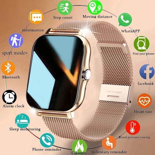 Smartklokke for menn og kvinner, fitness, Bluetooth-anrop, tilkoblede klokker, vanntett smartwatch for Android IOS Reloje Inteligente Black