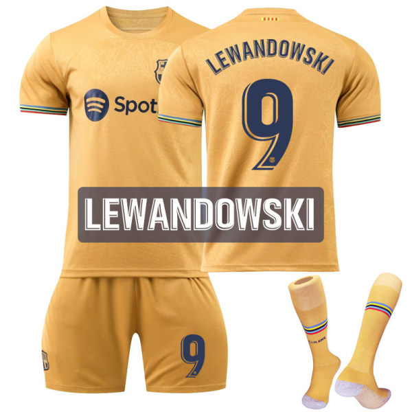 22-23 Barcelona fodboldtrøje Messi nr. 10 nr. 9 Lewandowski 8 Pedri 17 Aubameyang trøje børnesæt No. 9 Lewandowski + socks Children's 24 code