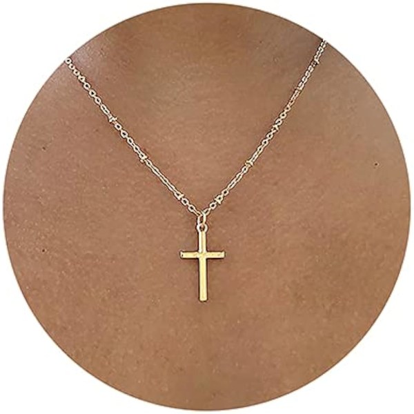 18K Gold/Silver Turquoise Cross Pendant Necklace Simple Women