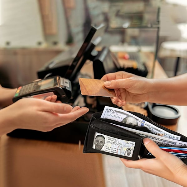 Läderplånböcker för män, äkta läderplånböcker för män, RFID-blockerande plånbok för män med 2 ID-fönster (svart)