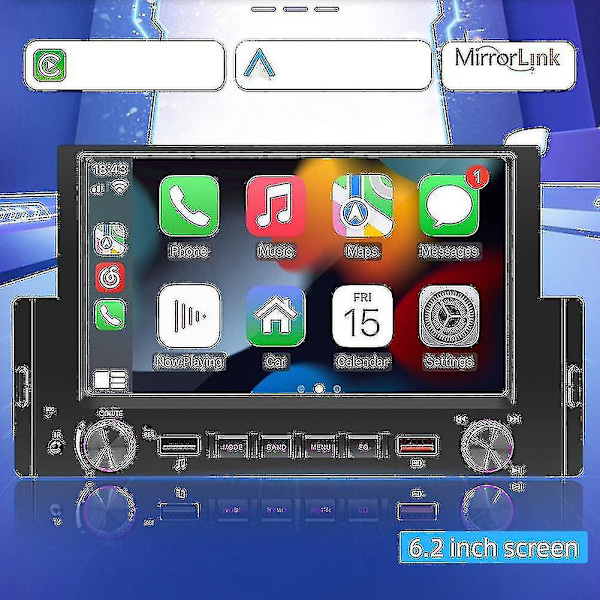 1din 6,2 tums skärm Carplay Android Auto Radio Bilstereo Bluetooth Mp5-spelare 2usb Fm-mottagare Hea
