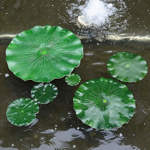 8 stk. 4 størrelser kunstige åkandeblade til flydende planter og realistiske lotusblade til hjem, have, damme, pool, akvarium, landskab