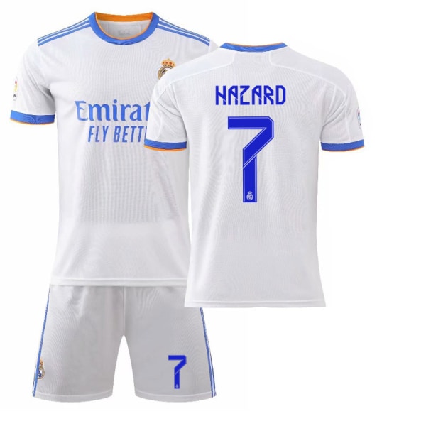 21-22 Ny Real Madrid hjemme nr. 7 Hazard nr. 9 Benzema nr. 10 Modric trøje fodbold uniformsæt Real Madrid home number 7 XS#