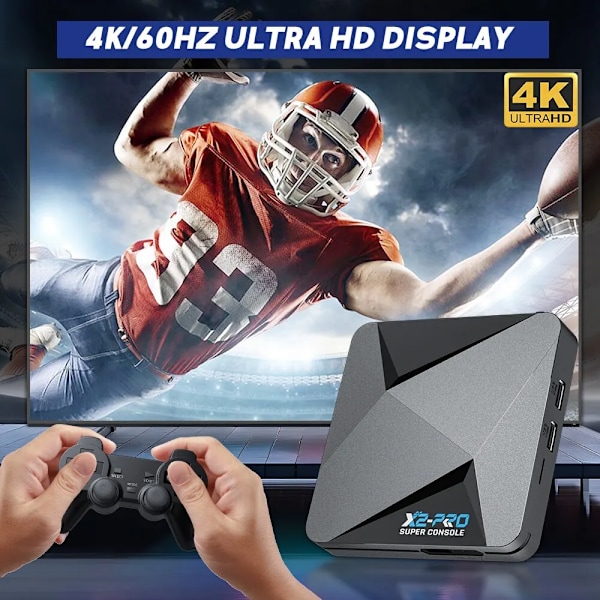 KINHANK Retro Videospillkonsoll Super Console X2 Pro med 90000 Videospill for PS1/DC/MAME/SS med Gamepad Barnegave Spillboks 128GB Wireless Grip*4