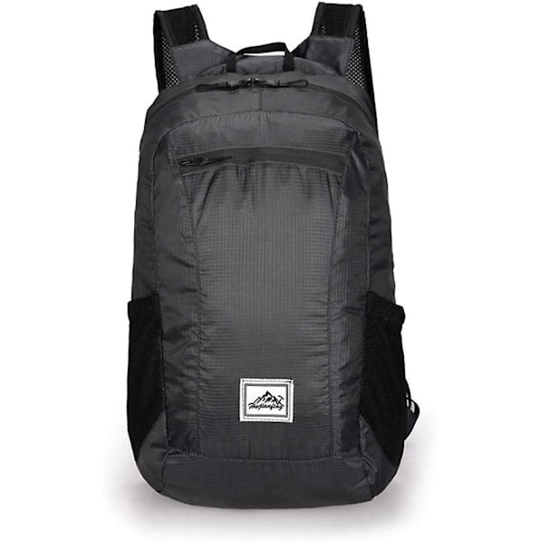 Taitettava reppu - Vedenpitävä reppu - Ultralight ulkoilureppu naisille ja miehille matkustamiseen ja vaellukseen (musta)
