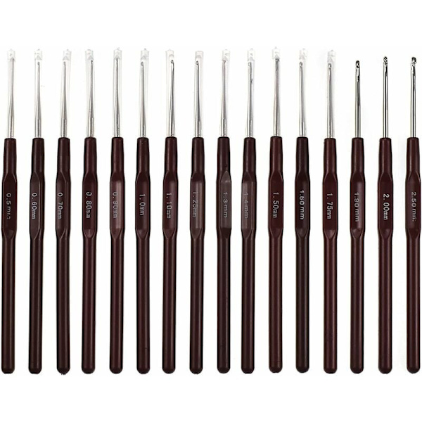 Katech 16 Storlekar Spetsvirkningsnålar, 0,5mm-2,5mm Ergonomiska Mjuka Grepp Aluminium Virkningsnål Set, Lättvikts Virkningsnålar för Artrit Händer