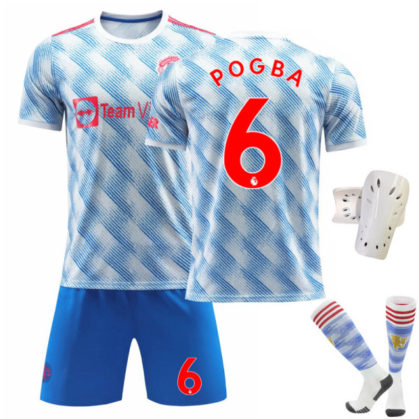 21-22 säsong Red Devils hem nr 7 C Ronaldo blå tröja kostym fotbollströja nr 6 Pogba Size 6 with socks + protective gear XL#