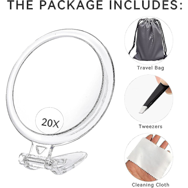 20x Förstorande Spegel, Dubbelsidig Spegel, 20x/1x Förstoring, Fällbar Makeup Spegel med