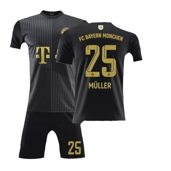 21-22 Bayern borta svart nr 25 Muller tröja nr 9 Lewandowski fotbollströja kostym nr 10 Sane guldbokstäver Bayern Away #10 Kit & Socks 2XL#