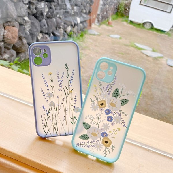 Kompatibel med iPhone 11 deksel for Flower Clear Frosted PC Back Fl