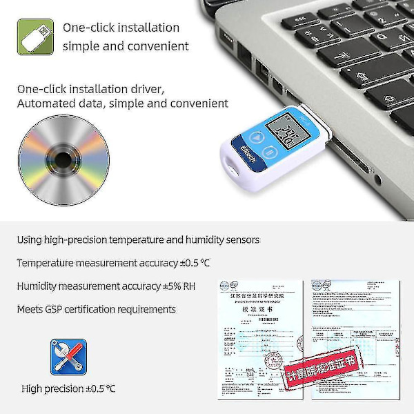 Elitech Rc-5 Högprecisions Digital USB Temperaturdata Logger Kompatibel Lager, Transport, Labor