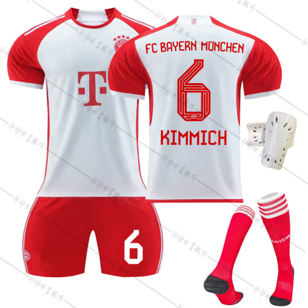 23-24 Bayern hjemme rød og hvid fodbolduniform nr. 9 Kane nr. 10 Sane 25 Muller 42 Musiala trøje Size 6 with socks + protective gear #24