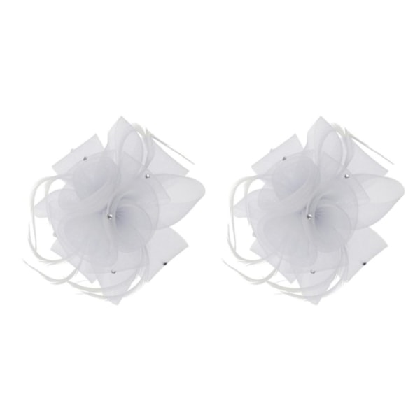 1/2 Bröllop Brud Dam Prom Ros Fjäder Fascinator Hårklämma Vit White 2 Set